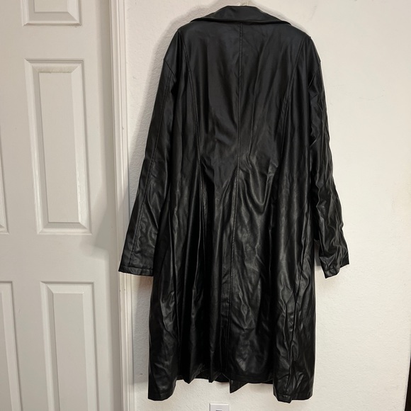 Black Faux Leather Trench Coat Vegan Halloween Gothic Vampire Matrix Punk Sz XXL - Picture 3 of 8